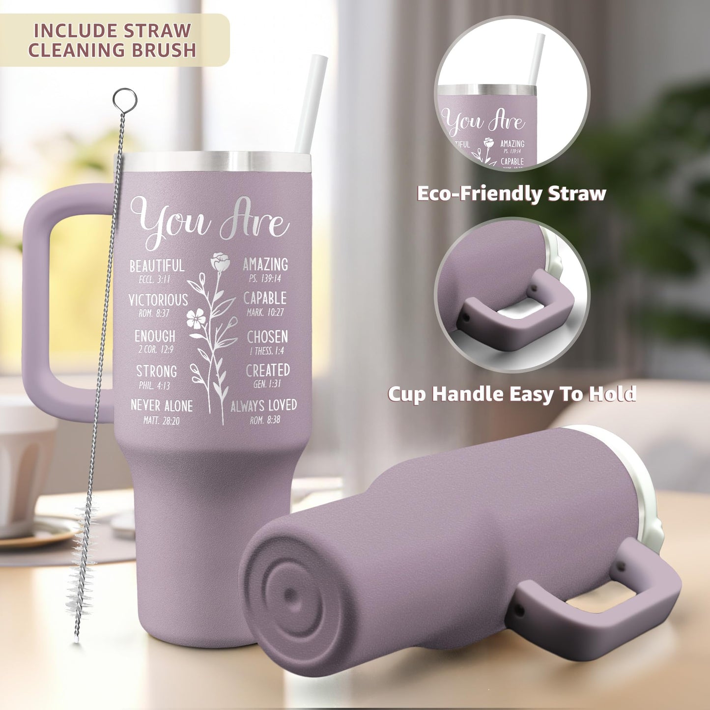 Pandzee Christian Gifts For Women - Birthday Christmas Gifts for Mom Grandma Sister Friend Coworker - Inspiration Religious Self Care Gift For Women - 40oz Tumbler With Straw Lid Travel Cup
