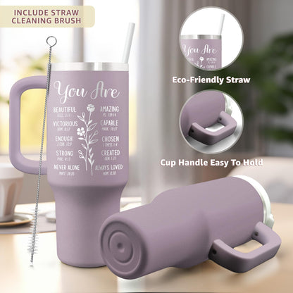 Pandzee Christian Gifts For Women - Birthday Christmas Gifts for Mom Grandma Sister Friend Coworker - Inspiration Religious Self Care Gift For Women - 40oz Tumbler With Straw Lid Travel Cup