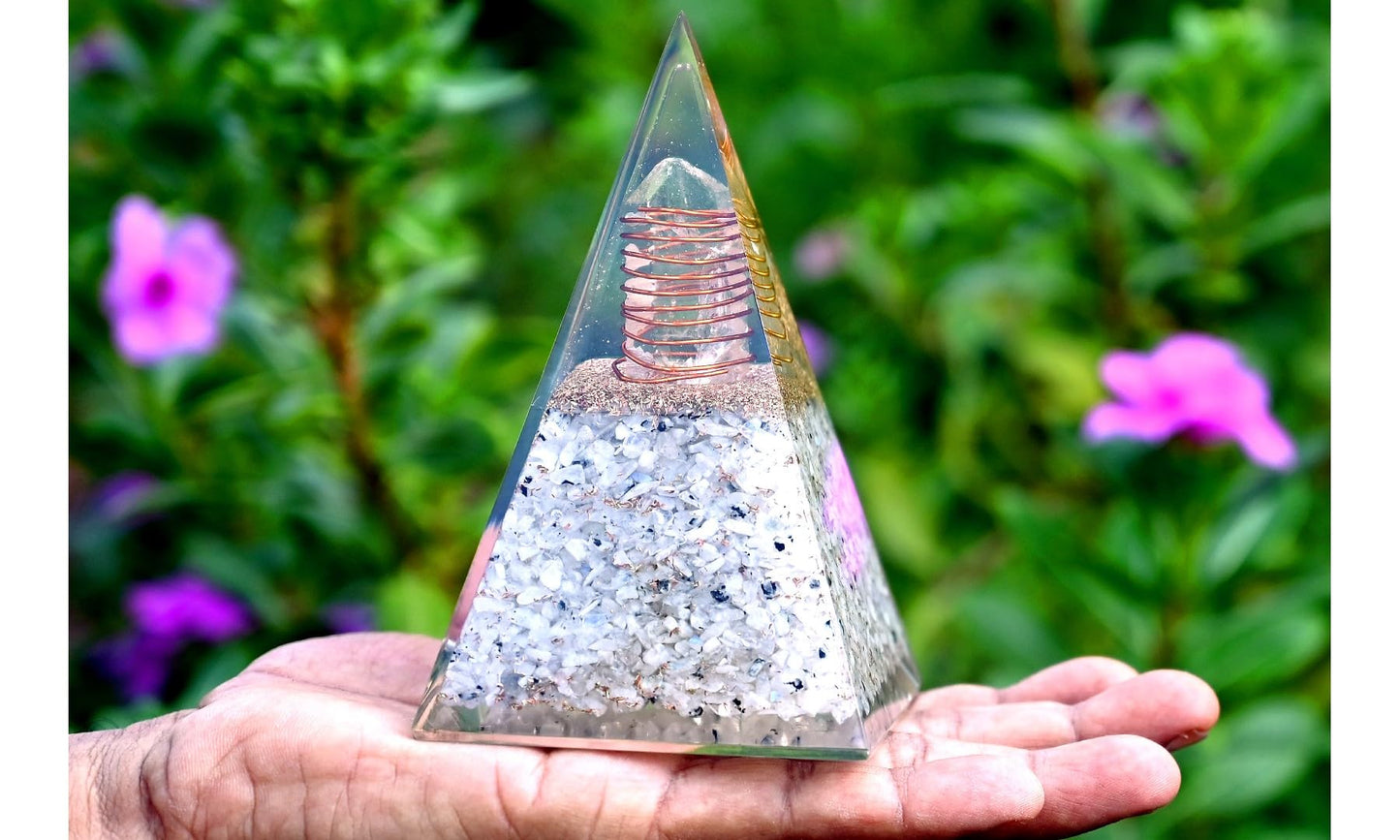 Wholesalegemshop New Inspirational Rainbow Moonstone Orgone Pyramid for Healing Crystal Gemstone Pyramid - Strength - Reiki - Yoga - Meditation