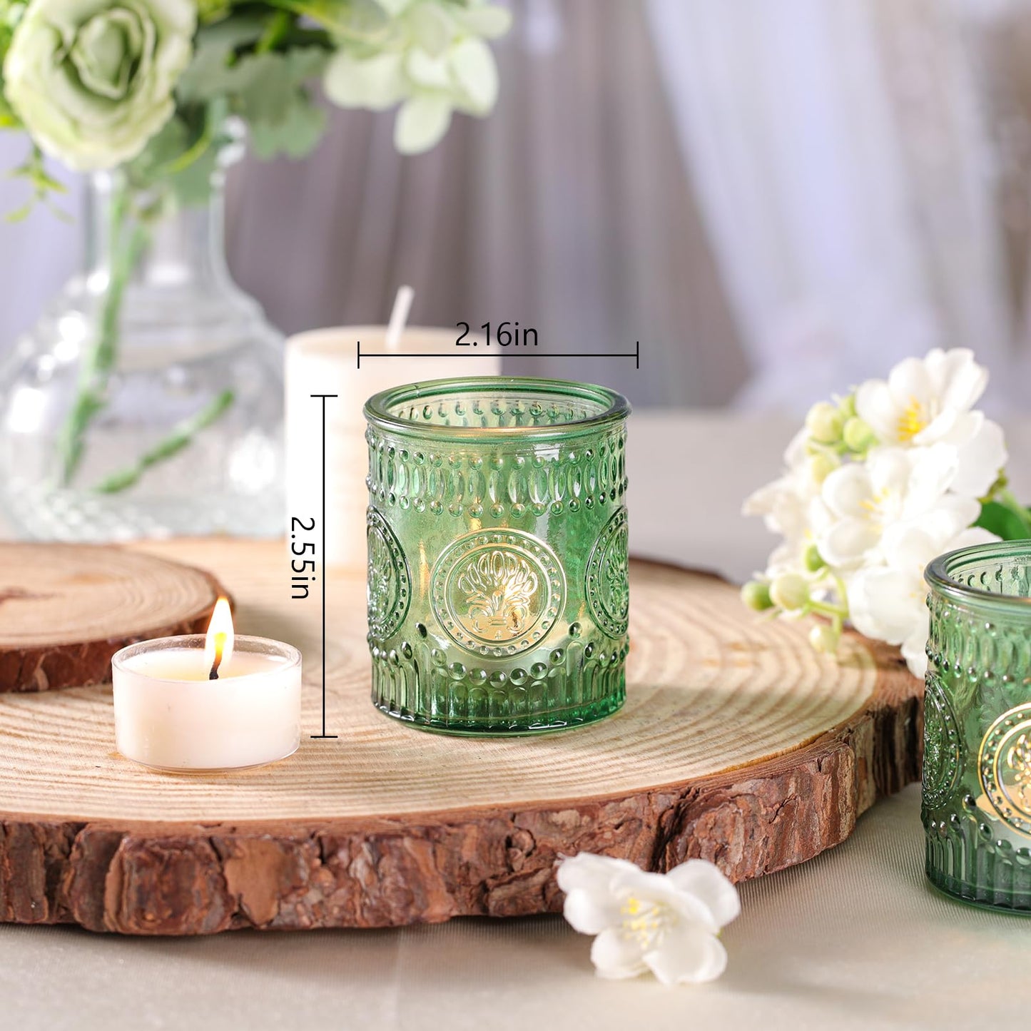 MATAHUM 36 Pcs Green Votive Candle Holders, Tea Light Candle Holders for Wedding Centerpiece, Glass Candle Holders for Table Centerpiece, Home and Party Decorations