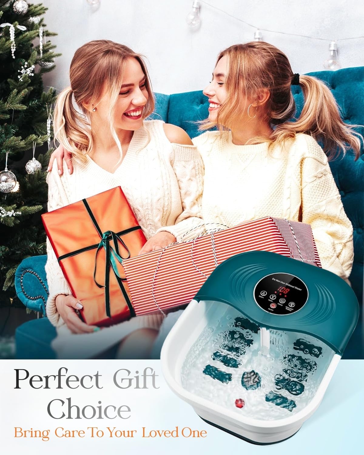 SPA4PIEDS Foot Spa Bath Massager with Heat, Bubble Jets, Red Light & Timer, Pedicure Foot Spa with 95-118℉ Temperature Control, 8 Shiatsu Rollers, Pumice Stone, Gift for Women,Men,Dad