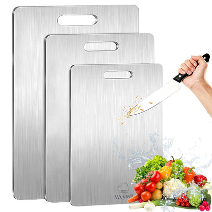 Wekayli 304 Stainless Steel Cutting Board, Non Toxic Cutting Boards for Kitchen, Dishwasher Safe and Knife Friendly Chopping Board for Meat Vegetable Fruit(15"x 11",13"x 9",10"x 6")