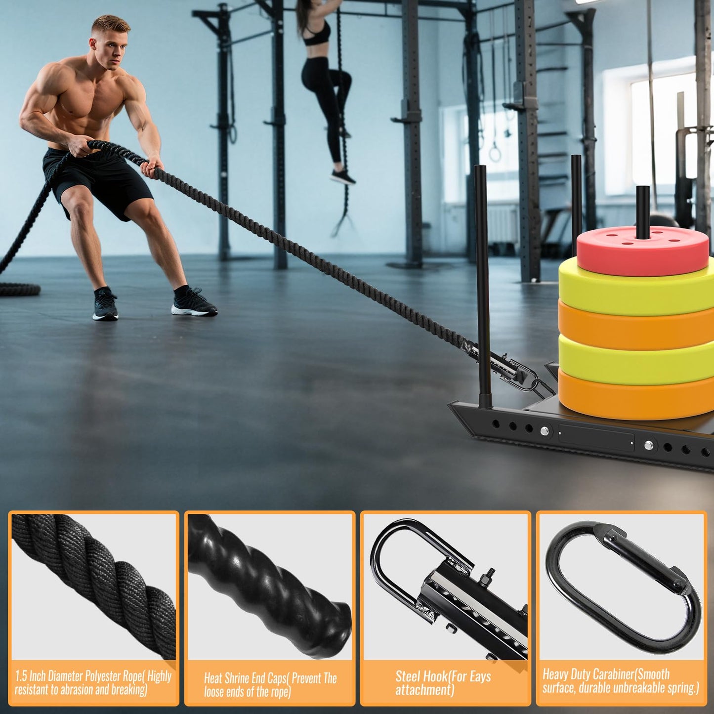Keepark Weight Workout Sled Pulling Rope - Heavy Duty Workout Rope for Weight Sled, Tire Drag, Football Training - Fitness Resistance Exercise Equipment for Men & Women - 1.5 Inch x 50FT