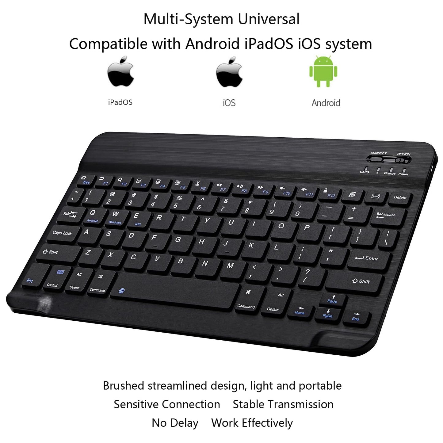Ultra-Slim Bluetooth Keyboard Portable Mini Wireless Keyboard Rechargeable for Apple iPad iPhone Samsung Tablet Phone Smartphone iPadOS iOS Android (10 inch Black)