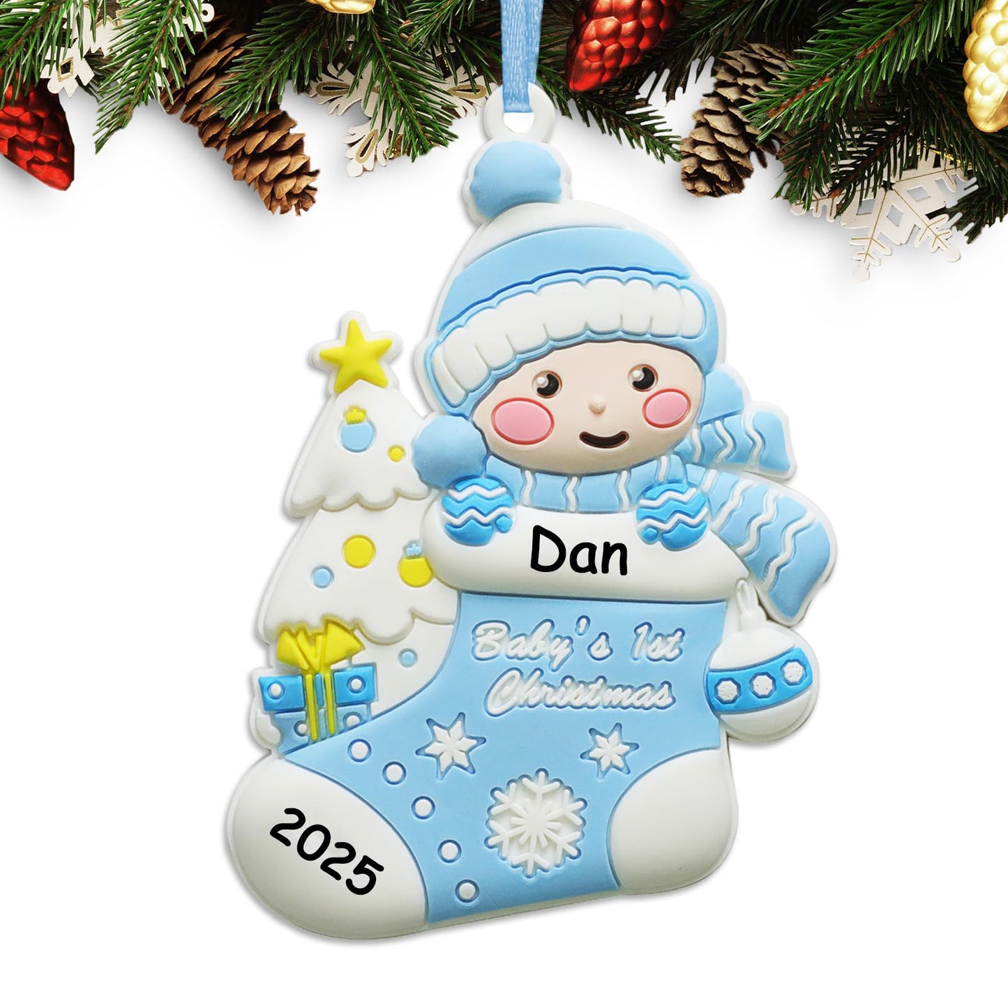 2025 Christmas Baby's First Boy Ornament Personalized Baby Boy Decoration Christmas Tree Ornament Baby's 1st Customized Handwritten Keepsake for Newborn Free Personalization