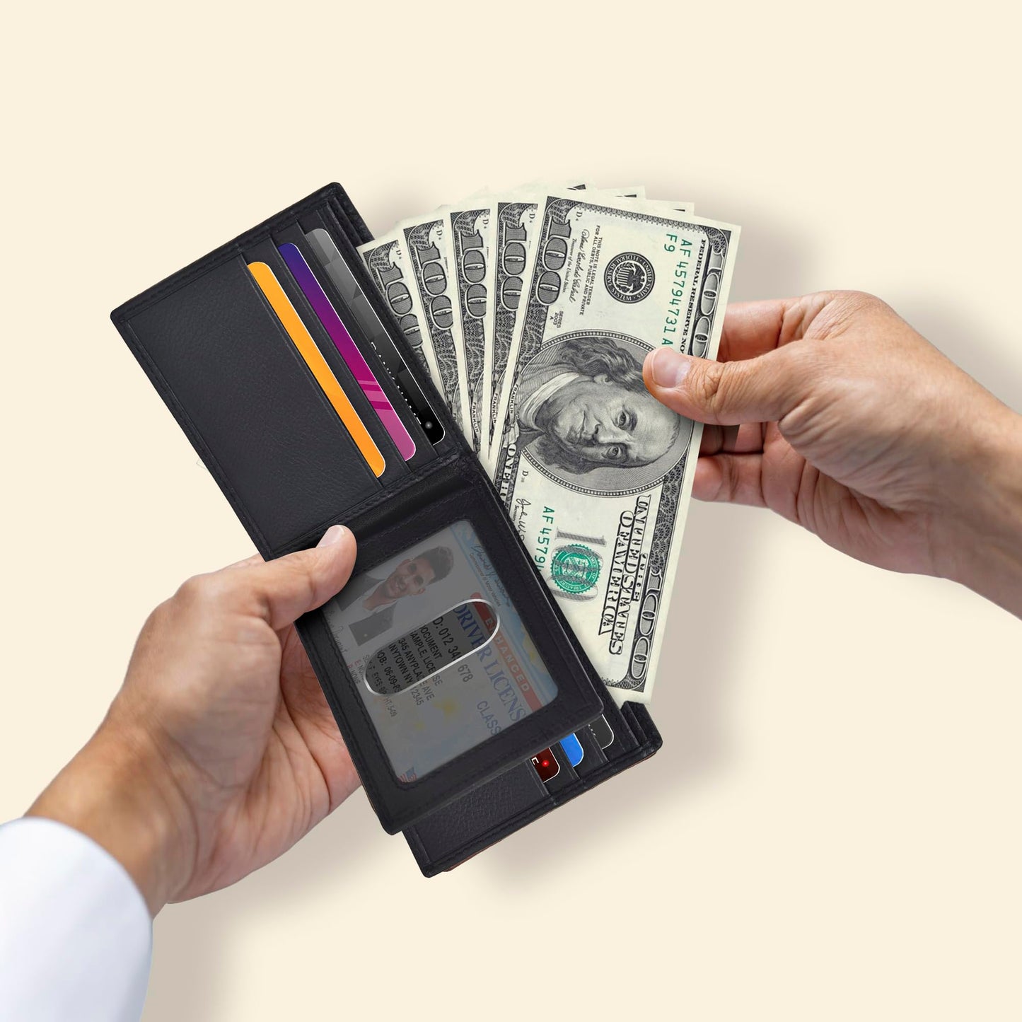 Black Wallet for Men | 9 Credit Card Slots | Bifold | Leather | RFID Wallet Blocking | Gift for Men | Minimalist Wallet