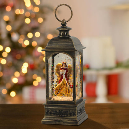 GenSwin Christmas Snow Globes with Music USB Rechargable Cable and Timer, Christmas Lantern Decorations Indoor, 1 Pcs Christmas Music Box with Angel and Reindeer for Festival PXFX-TS