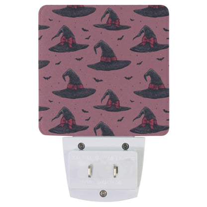 Halloween Witch Pink Bow Happy Halloween LED Sensor Night Light Set of 2 Happy Black Bat Castle Moon Spooky Ghost Boo with Adjustable Brightness Eye-Caring for Home Bedroom Office Parlour
