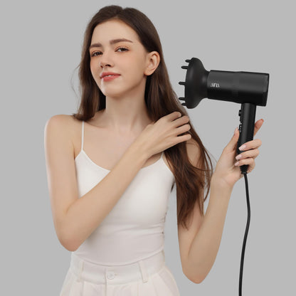 AINA Hair Dryer with Diffuser, Blow Dryer for Women | Advanced Ionic Technology, Ceramic Coating | Cold Shot Features Turbo Heat for Fast Drying and Shine 230v~ (Vader Black)