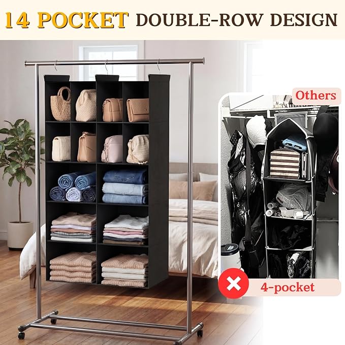 Ofiray-home 5 Tier Hanging Closet Organizer, 14 Compartments Sweater Organizer