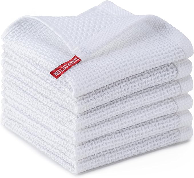 BOOMIBOO 6-Pack Kitchen Dish Cloths, 100% Cotton Waffle Weave, Ultra Soft