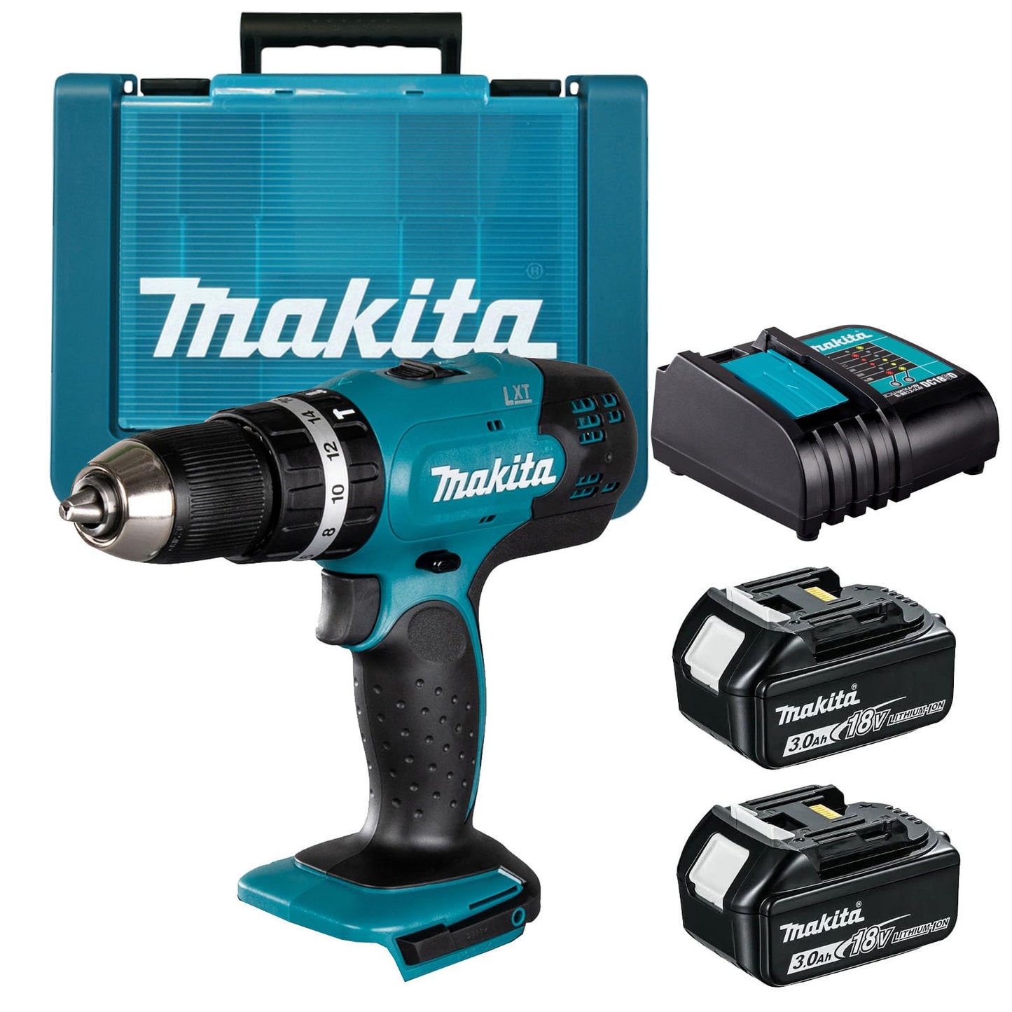 Makita 18 V Cordless Combi Drill, 2 x Batteries and Charger