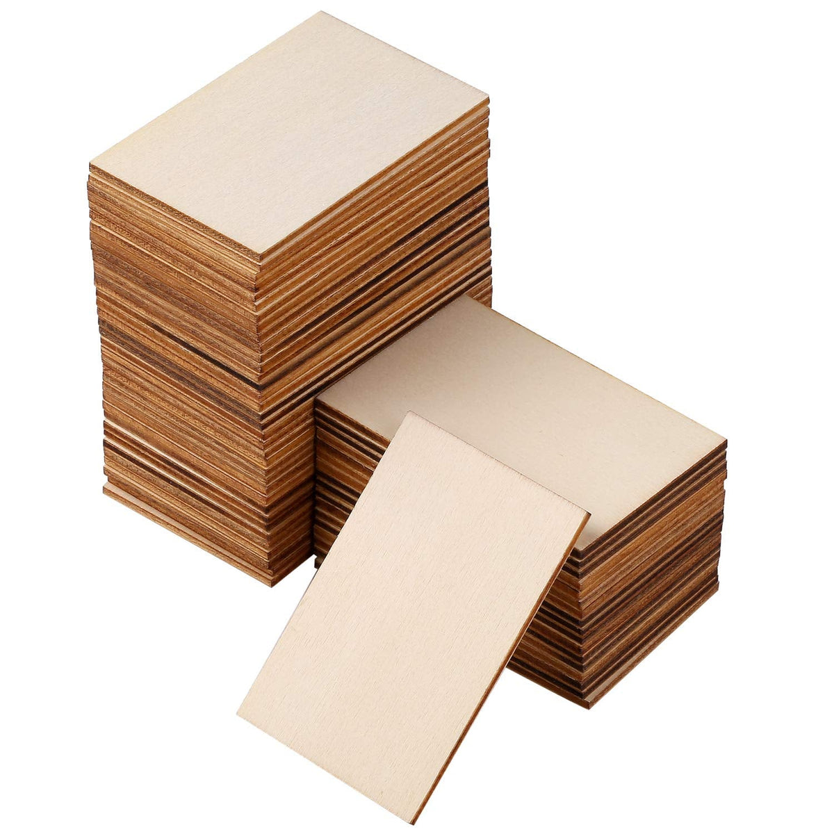 Ruisita 100 Pieces 2 x 3 Inches Unfinished Wood Pieces Rectangle Blank Sharp Corners Wooden Sheets for DIY Arts Craft Project