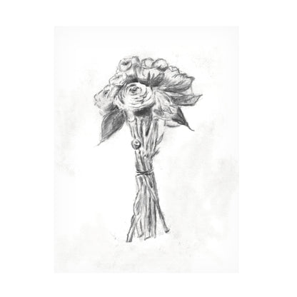 Trademark Fine Art Canvas Wall Art - Line and Brush 'Bouquet Charcoal' Wall Art for Living Room, Bedroom, or Office Décor