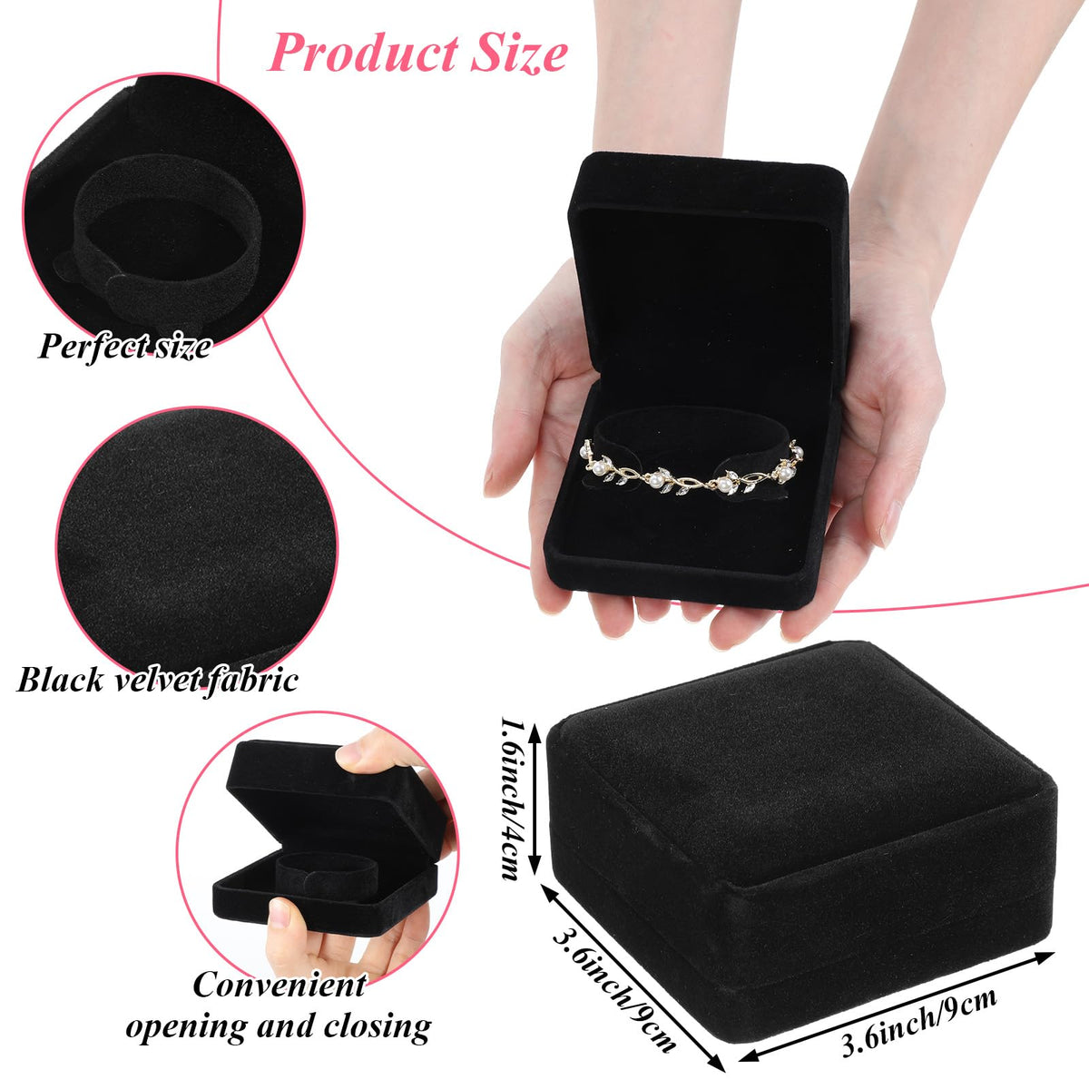 PercyEffie 12Pcs Velvet Bracelet Gift Box Bulk, Classic Black Bracelet Pendant Necklace Gift Box Case for Jewelry Storage Display Case for Christmas Wedding Engagement Birthday Anniversary