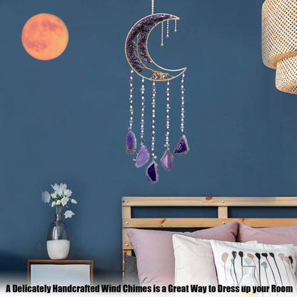 Moon Wind Chimes With Amethyst Tree for Purple Room Aesthetic, Hanging Crystal Decor for Home Wall, Purple Bedroom for Women, Unique Gifts for Women or Teen Girls