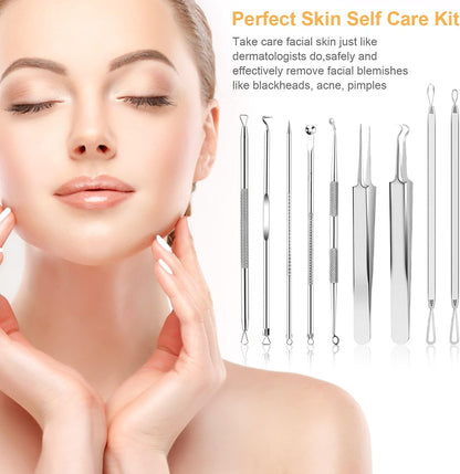 9 PCS Blackhead Remover Tools, Pimple Popper Tool Kit & Comedone Extractor - Professional Acne, Zit, Blemish & Whitehead Removal for Face & Nose, with Stainless Steel Tweezers & Travel Case, UUBAAR