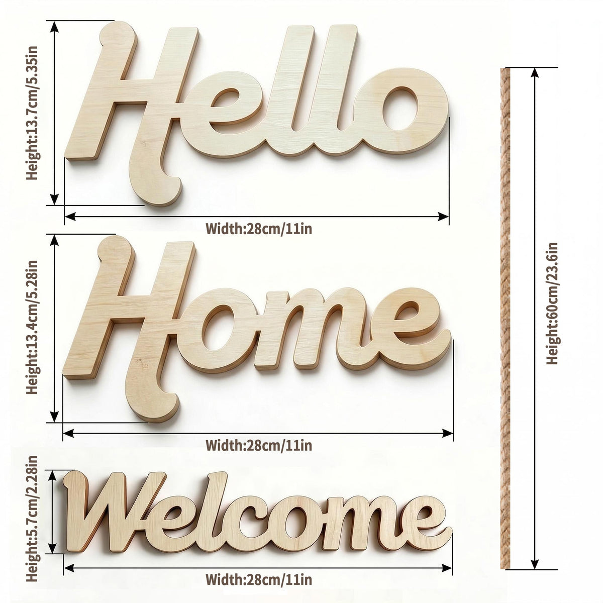 3 Pk 5mm Unfinished Wood Words Cutouts Hello Home Welcome Sign