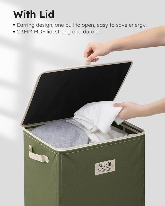SOLEDI Laundry Hamper with Lid 100L Large & Tall Collapsible Laundry Basket