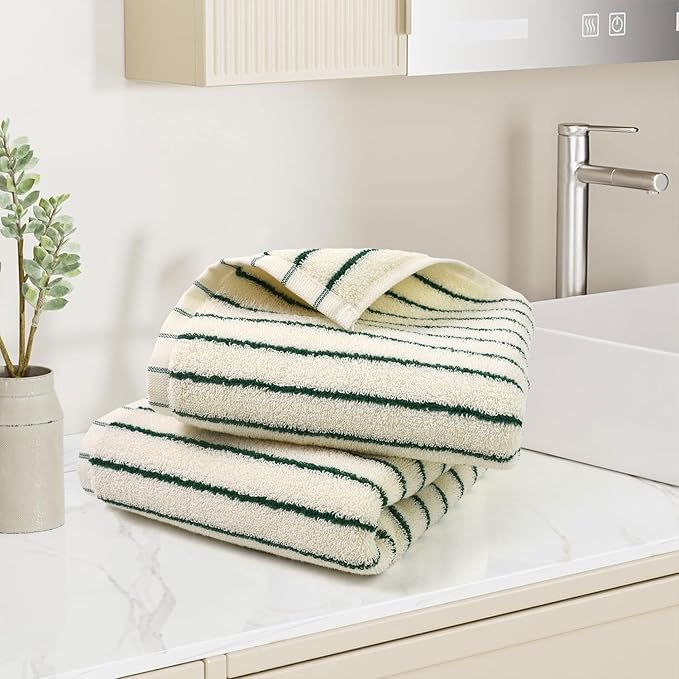 Jacquotha Green Striped Hand Towels