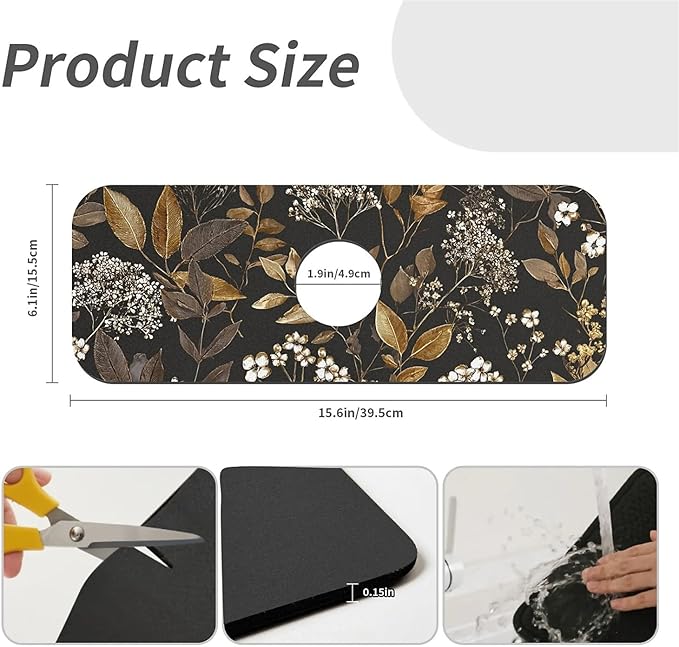 Kitchen Sink Splash Guard，small-flowers and leaves- Faucet Mat Sink