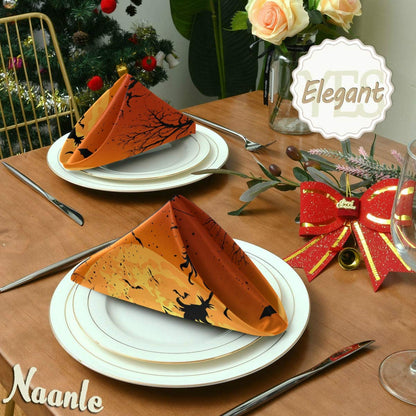 Naanle Halloween Cloth Napkins Dinner Table Napkins Set of 4, Witch Solid Washable Reusable Polyester Napkins with Hemmed Edges for Home Holiday Party Wedding Oversized 20 x 20 in