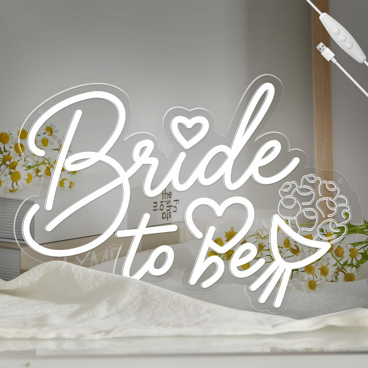 LMHSE Bride to be Neon Sign, Dimmable LED Wedding Neon Sign, Bride to be Decorations Aesthetic Room Decor, Party, Bedroom, Wedding Decor (white)