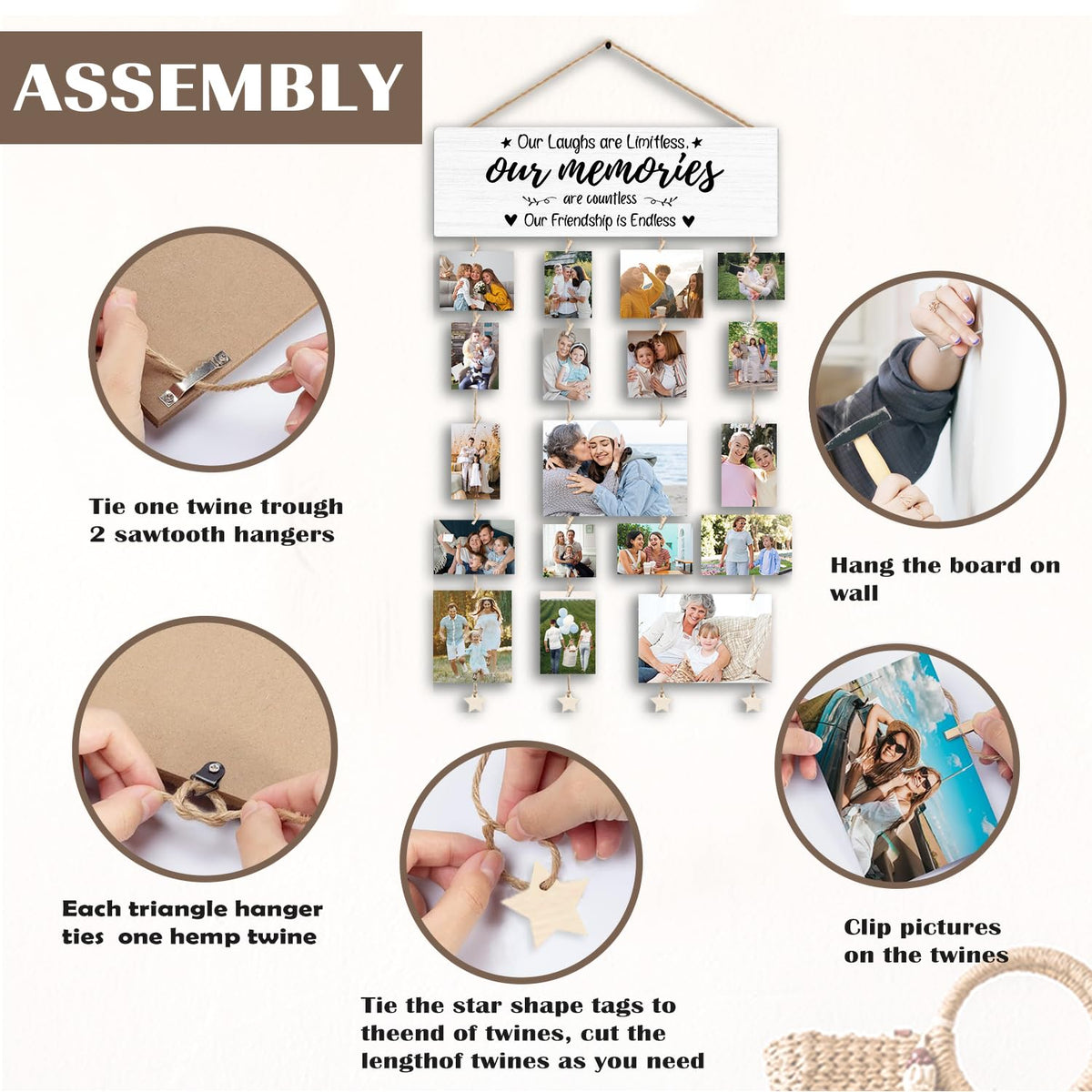 YZSLA Friendship Gifts for Women Best Friend Picture Frames-Our Laughs are Limitless,Our Memories are Countless,Our Friendship is Endless Collage Photo Hanging Display Picture Board Bedroom Wall Decor