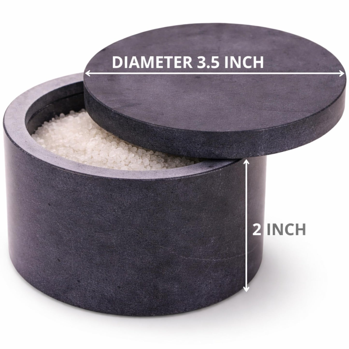 KC KULLICRAFT Unique Salt and Pepper Box Elegant Round Marble Salt Box With Lid For Salt, Spice and Herbs Storage. Perfect Container To Store. (3.5" x 2" Inches)