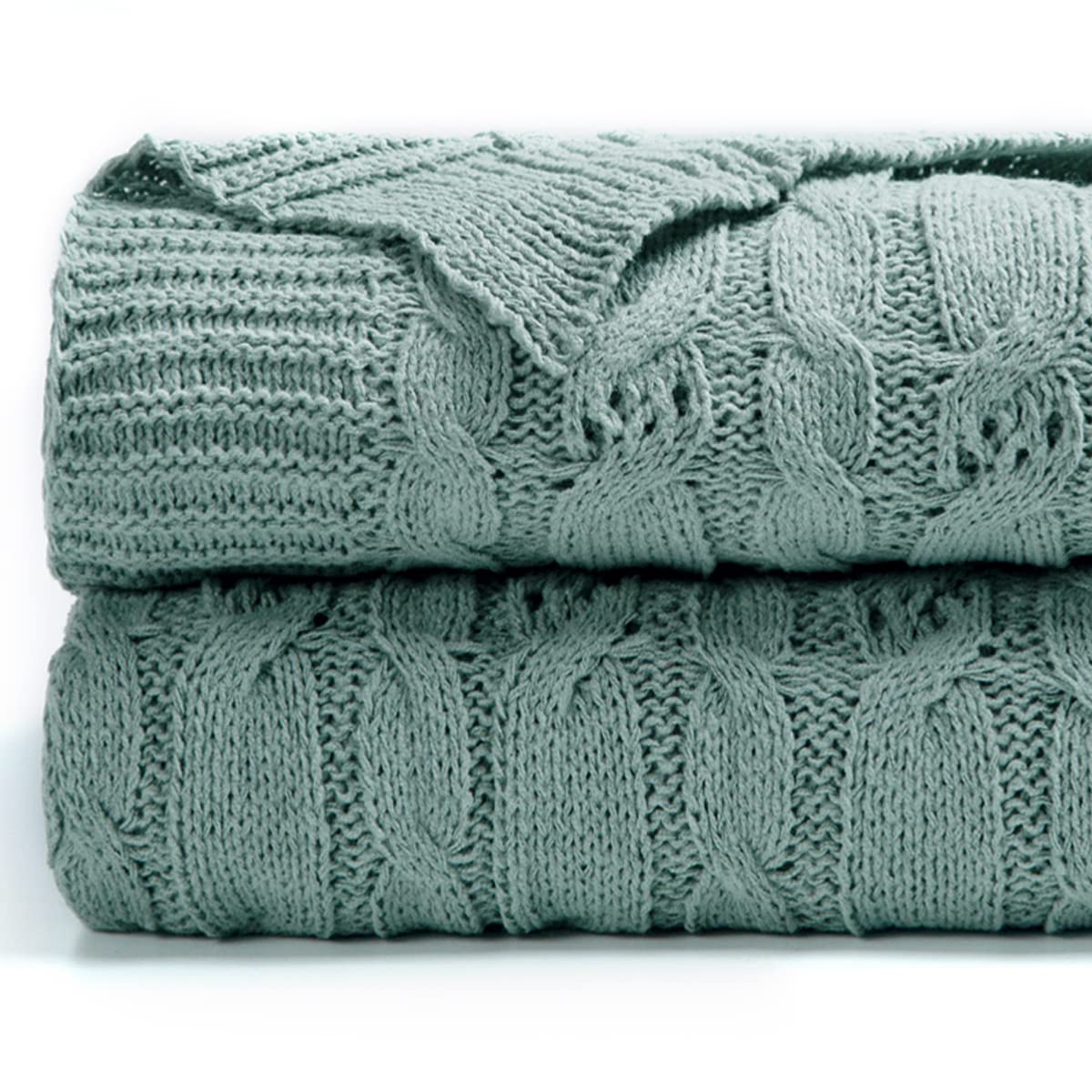 Carriediosa Chunky Knit Throw Blanket & Cable Knit Throw Blanket， 50" X 60" Sage Green