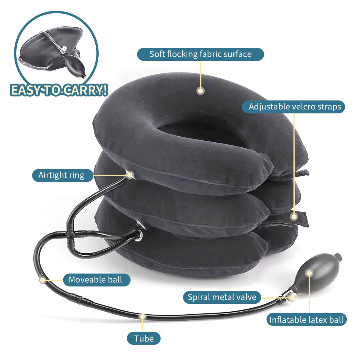 Pogcay Cervical Neck Traction Device, Neck Stretcher, Neck Traction Device for Neck Pain Relief, Cervical Neck Traction Device, Inflatable Neck Brace & Neck Decompression(Gray)