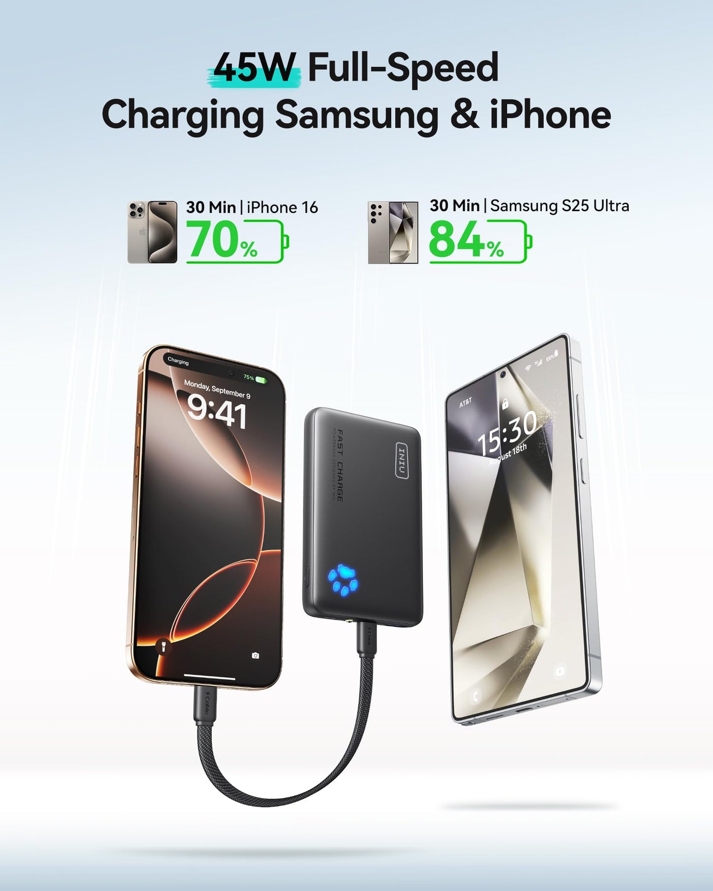 INIU Portable Charger, Ultra Slim 10000mAh 45W PD Power Bank, USB C in&Out Fast Charging Battery Pack, Travel Essential Phone Powerbank Compatible with iPhone 17 16 15 Samsung S22 S21 Google iPad etc