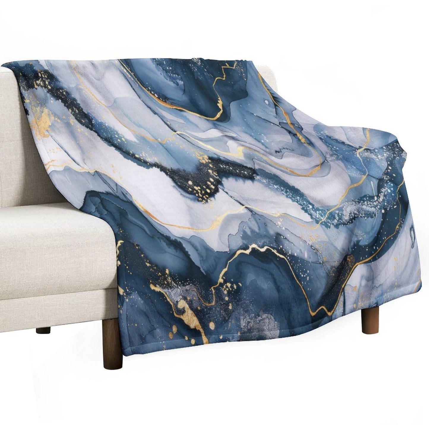 Marble Throw Blanket, Modern Abstract Foil Stone Texture Gold Navy Blue Marble Super Soft Fuzzy Fluffy Blanket for Couch & Bed, Cozy Sofa Warm Blanket for Travel Camping 40"x50"