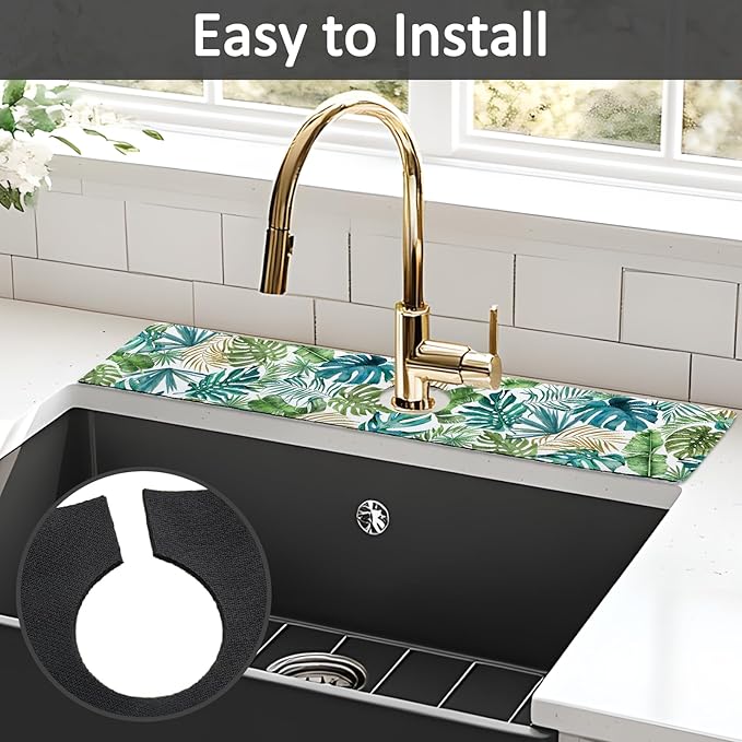 2PCS 24" X 5.5" Kitchen Sink Splash Guard Faucet Mat Leaf Super Absorbent Fast