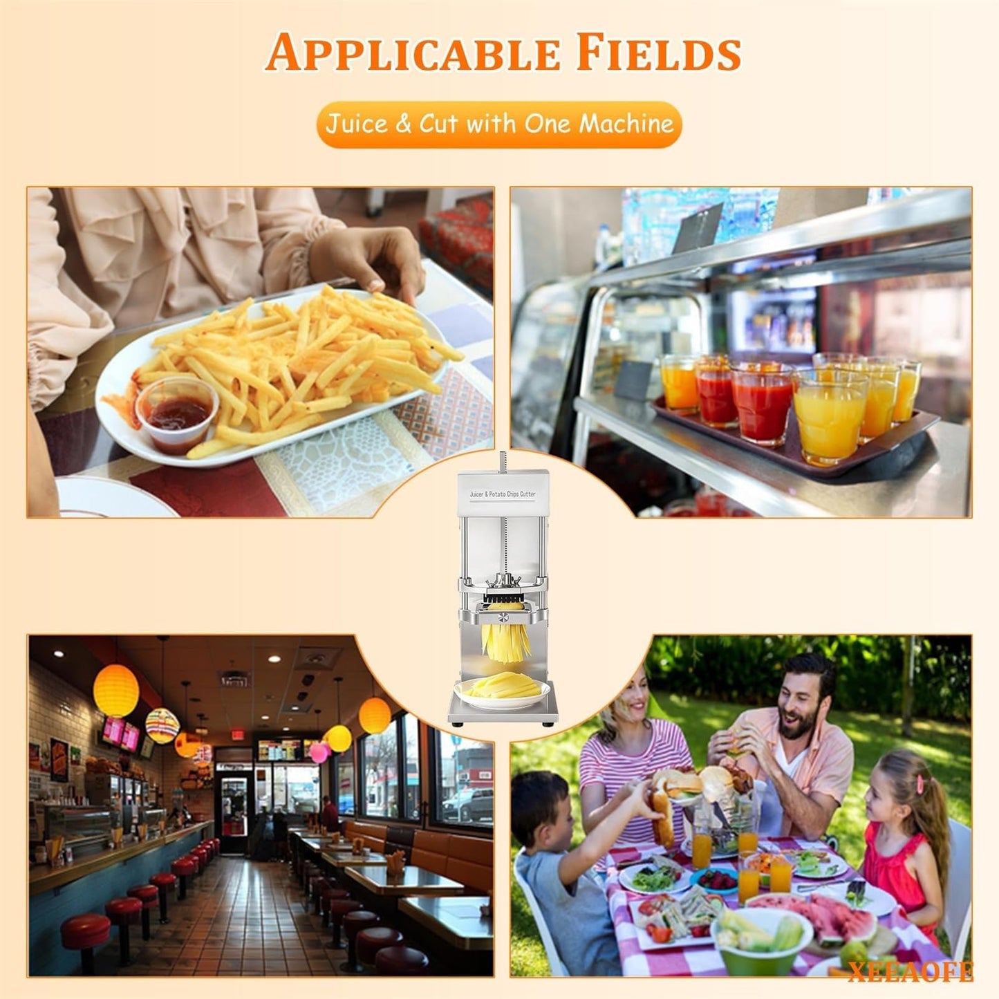 Electric Commercial Juicer and Potato Chips Cutter,Electric French Fry Cutter with Juicer Attachment,Stainless Steel Vegetable Chopper Machine,French Fry Cutter,Commercial Press Squeezer