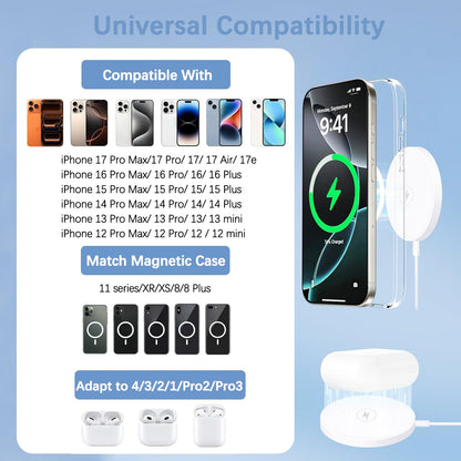 【Apple MFi Certified】Magnetic Wireless Charger,2Pack 10FT Apple Mag-safe Charger,Fast MagSafe Charging Wireless iPhone Charge Pad USB C Block Adapter for iPhone 17 Pro Max/17e/Air/16/15/14/13,Air-Pods