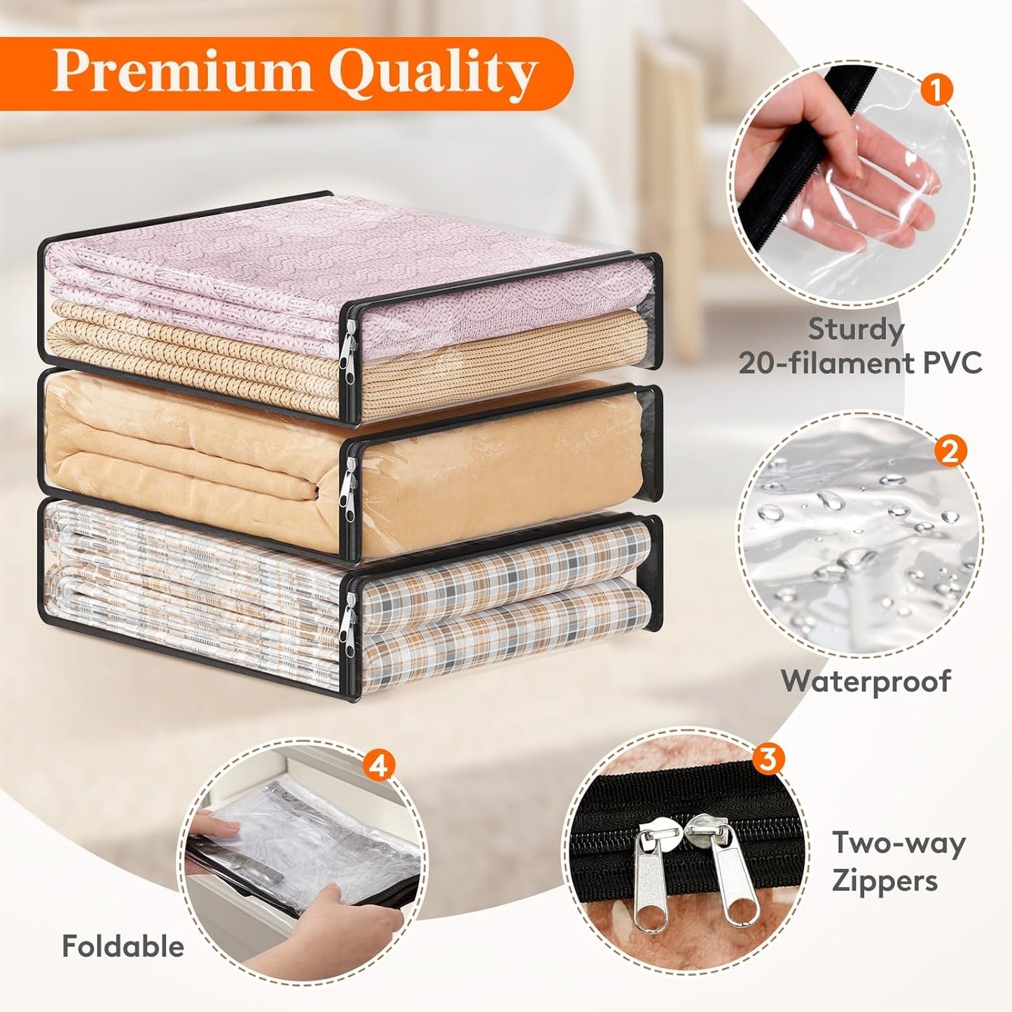 Lifewit 6 Pack 14L and 6 Pack 36L Clear Clothes Storage Bags with Zipper, Plastic Sweater Storage, Vinyl Foldable Blanket Containers Organizers, Moving Bag for Bed Sheet, Clothing