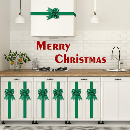 WILLBOND 4 Pcs Green Christmas Cabinet Ribbons Bows Large Green Bow Christmas Door Kitchen Cabinet Ribbon Bows Locker for Xmas Holidays Party Decorations Supplies