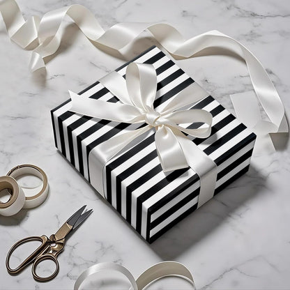 RUSPEPA Reversible Wrapping Paper Roll, Jumbo Roll, Black White Stripe and Solid Black Design Gift Wrap Paper for Birthday, Holiday, Graduation, Christmas, Father's Day, Wedding, 30 Inches x 32.8 Feet