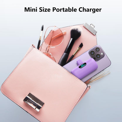 Mini Portable Charger USB C Power Bank,Upgraded 5000mAh PD Fast Charging Battery Pack Built-in USB-C Connector,LCD Display,Compatible with iPhone16,16 Plus,16Pro/Max/15,iPad Pro/Air,Android Phone etc