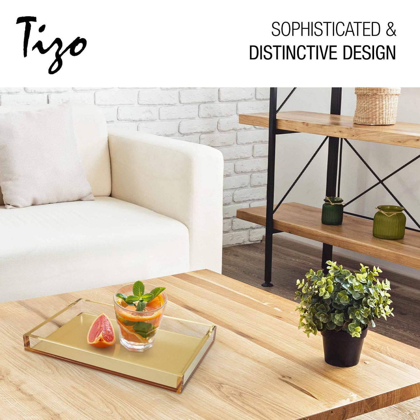 Tizo Design Elegant Lucite Tray, 12" x 8" Acrylic, Multiple Colors Available (Clear)