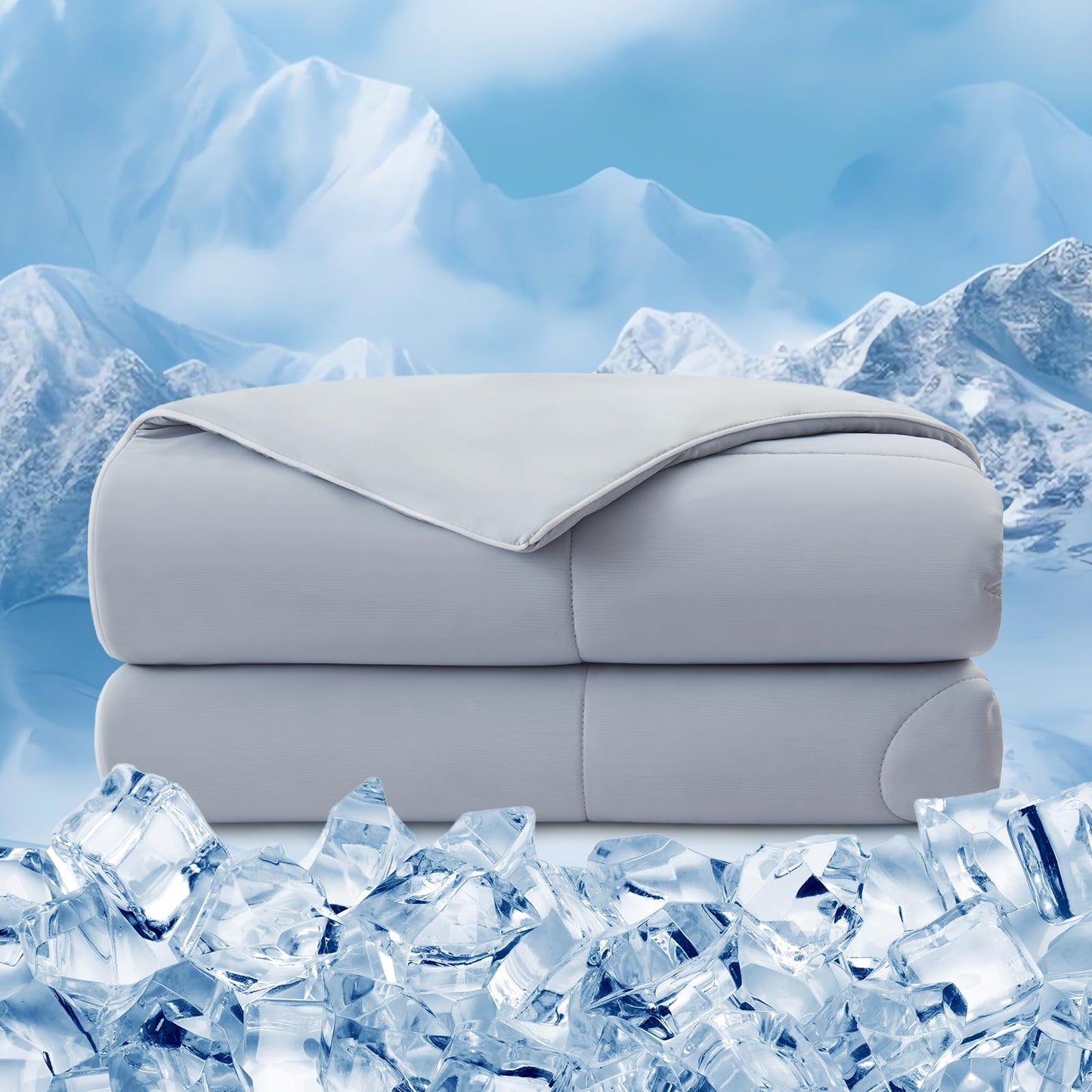 EMME Cooling Comforter Queen Size, Double Sided Cold 90% Nylon Fabric Fabric Cooling Blanket for Hot Sleepers, Q-Max>0.5 Breathable Summer Quilt for Night Sweater, Lightweight(Grey,90 x 90)