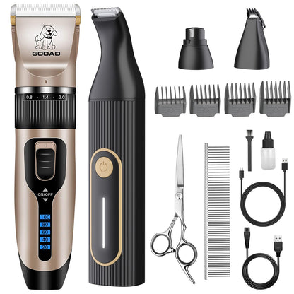 Gooad Dog Clippers for Grooming for Heavy Thick Hair&Coats,Low Noise Hair Trimmer,Rechargeable Cordless Pet Shaver, Dog Grooming Kit with Paw Trimmer Nail Grinder for Small Large Dogs