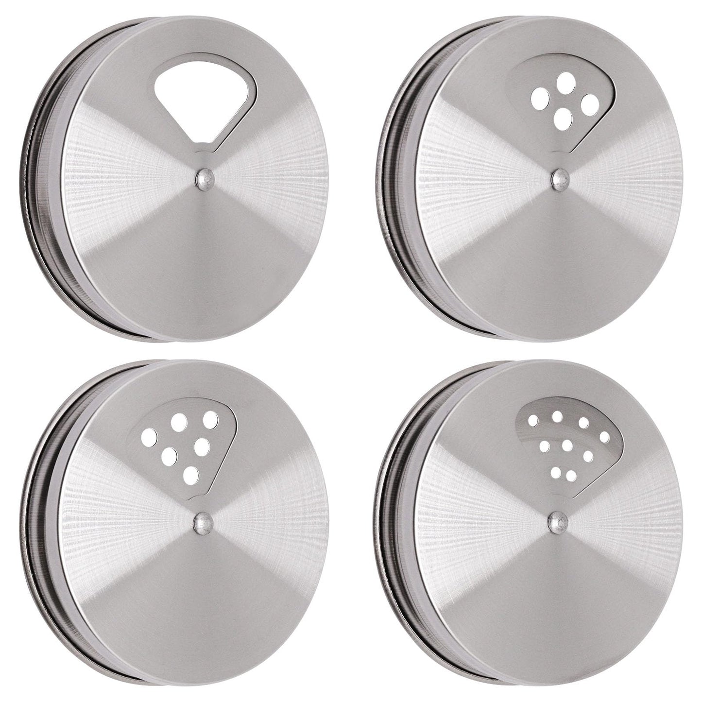 BENLIUDH Adjustable Mason Jar Spice Shaker Lids for Regular Mouth, 4 Pack Stainless Steel Seasoning Dispenser Lids with Shaker and Pour Options for Salt Sugar Seasoning Flour