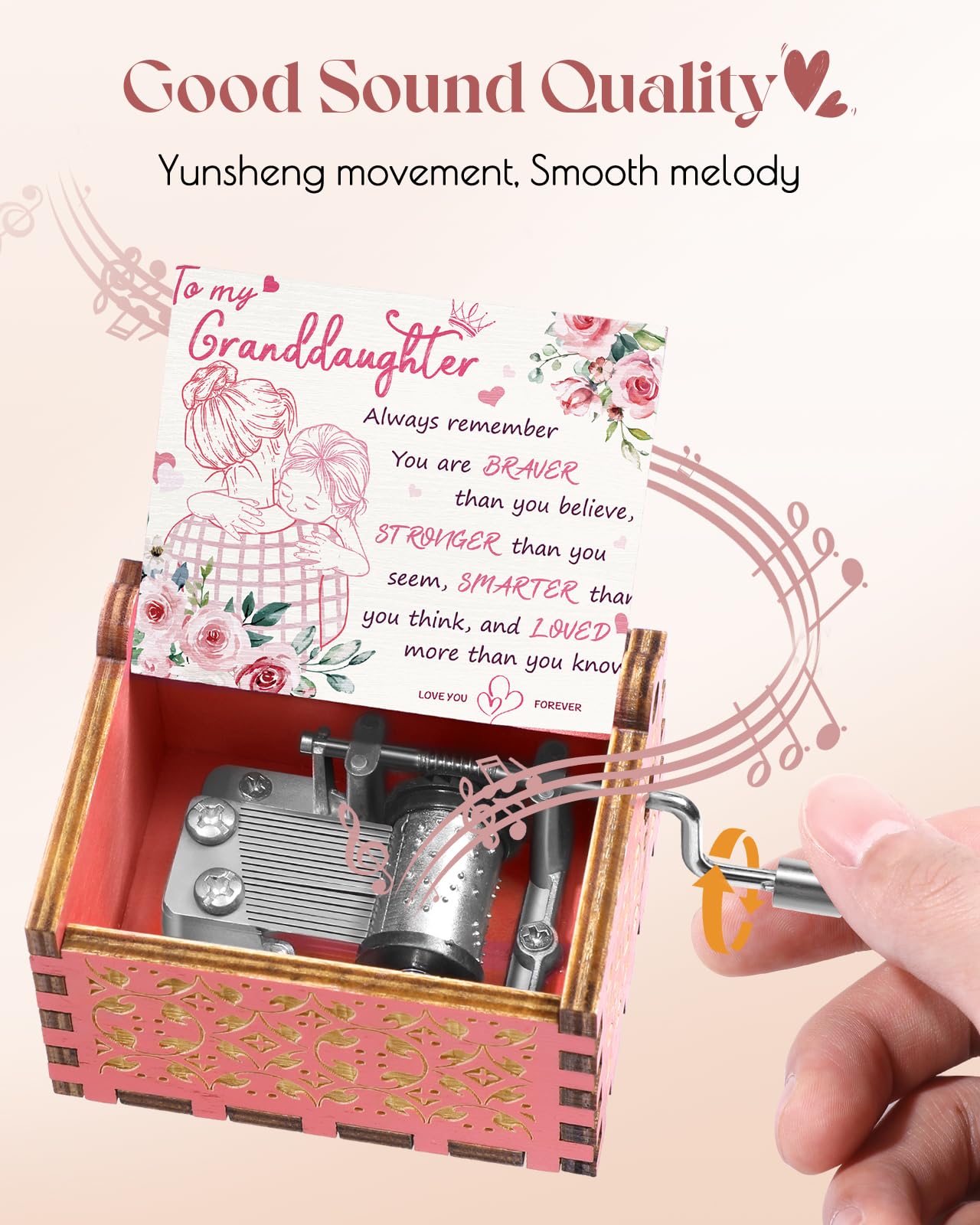 Swooflia Mother's Day Wooden Music Box for Granddaughter - Hand Crank Engraved Musical Box Vintage Mechanism Personalized Gifts for Mom Aunt Daughter Niece Grandma Friend Jesus On Birthday