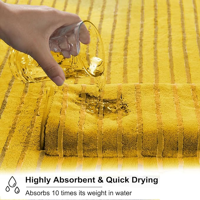 4 Pcs Yellow Cabana Stripe Large Bath Towels 35"x70" Oversized Bath Sheet Super