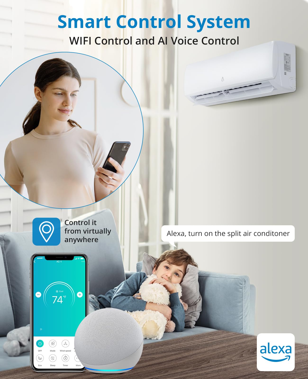 12,000 Btus Mini Split AC, 21 SEER2 Wall Mounted AC with Heat Pump & Installation Kits, Ductless Inverter Split-System Air Conditioners Cools Up to 750 Sq. Ft, WIFI and Remote Control, 230V