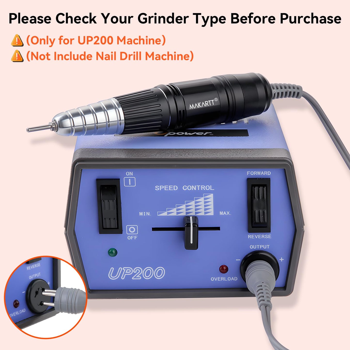 Makartt Nail Drill Handpiece for Up200 Machine:Professional Electric File Remove Gel Polish Poly Nail Gel Black B-05 Removing for Removing Acrylic Nail Polish Acrylic Nail Tools Black
