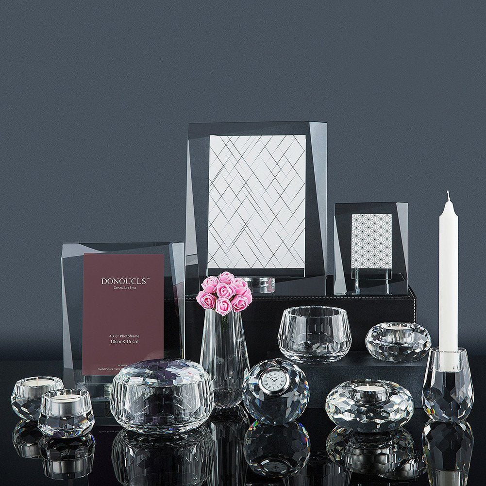 Donoucls Crystal Flower Vases Decorations 6" for Home Wedding Christmas or Gift - Clear with Gift Box