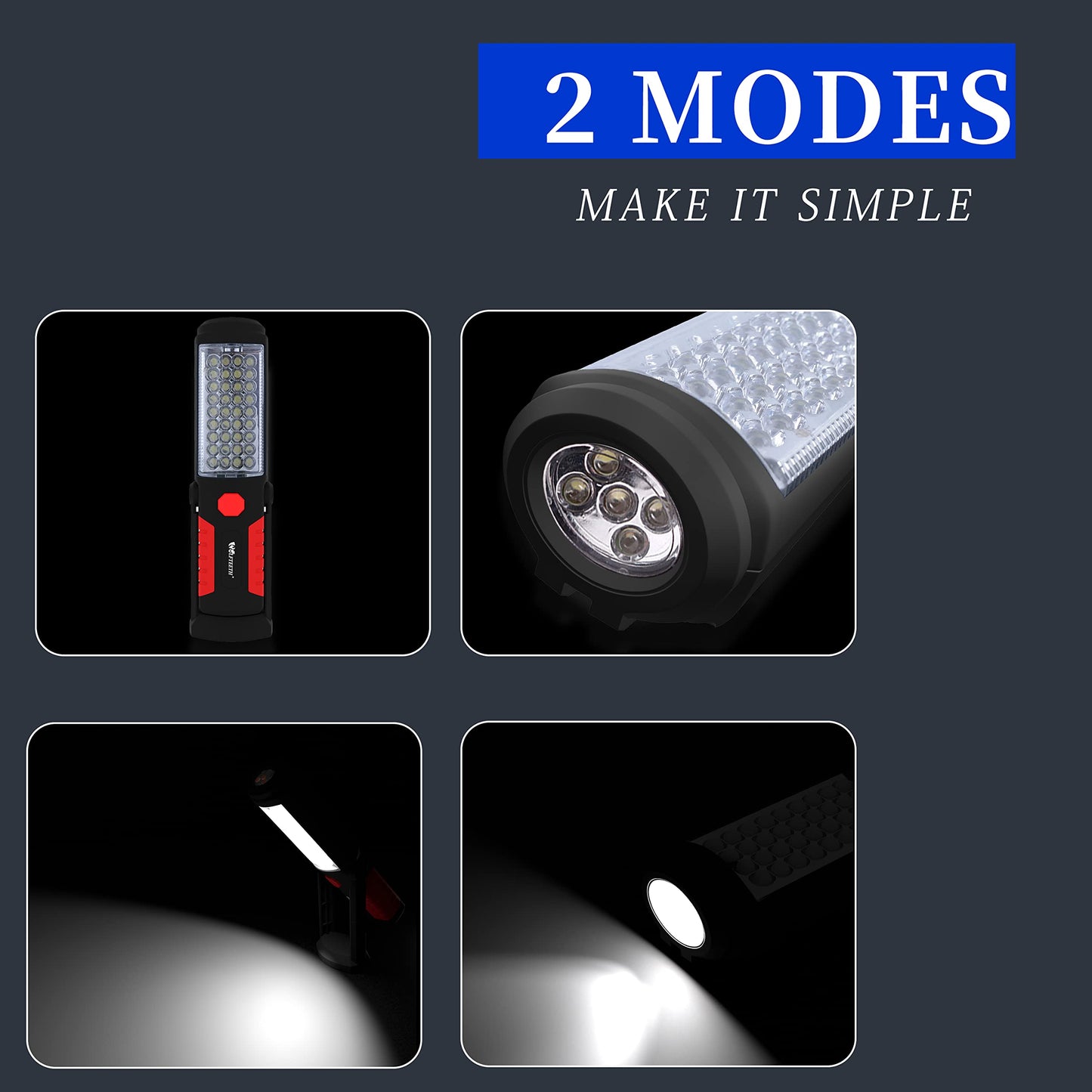 Wolfteeth Rechargeable Work Light, Inspection Lamp, Magnetic Torches Led Super Bright, Emergency Backup Lights Mechanic Tools Camping Flashlight, Gifts for Men Husband